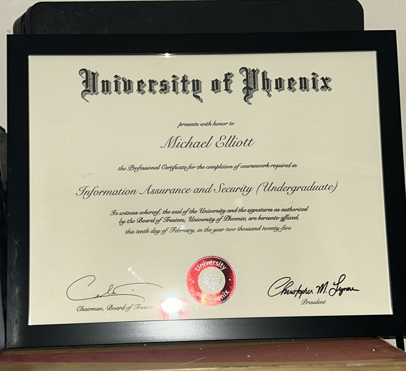 University of Phoenix Certificate in Information Assurance and Security